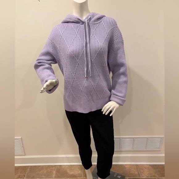 Ann Taylor Lavender Knit Diamond Pattern Ribbed Women’s Hoodie Sweater, large - Picture 5 of 11